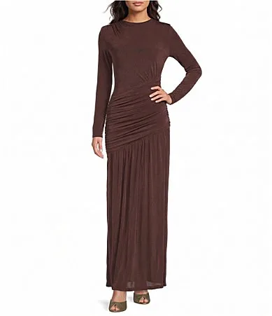Lucy Paris Roux Round Neck Long Sleeve Draped Knit Maxi Dress