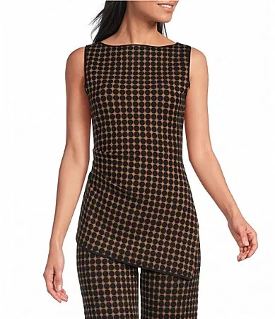 Lucy Paris Mia Dot Patterned Boat Neck Sleeveless Asymmetric Hem Coordinating Knit Top by Lucy