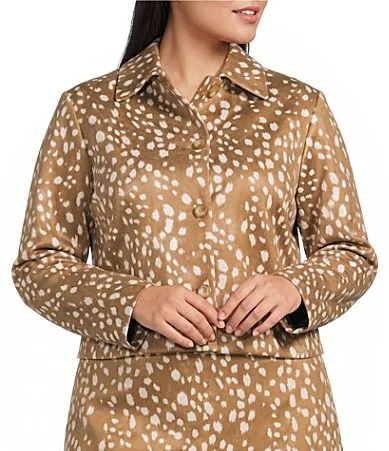 Lucy Paris Bambi Printed Collared Long Sleeve Button Front Coordinating Suede Jacket by Lucy