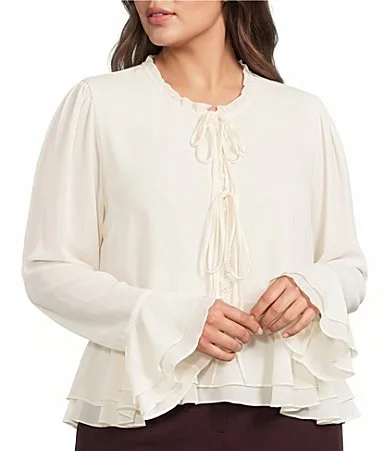 Lucy Paris Donna Round Neck Tie Front Long Sleeve Top by Lucy