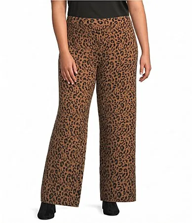 Lucy Paris Juju Leopard Printed Straight Leg Coordinating Knit Pants by Lucy