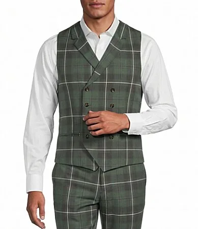Double Breasted Plaid Suit Separates Vest by Murano