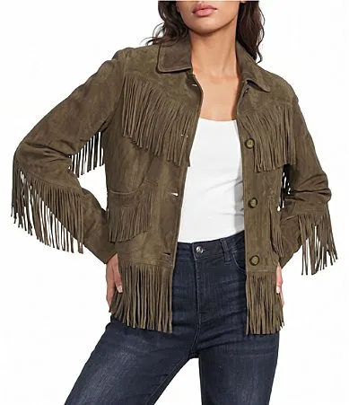 Olive Suede Fringe Jacket by Scully