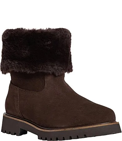 Ayla Suede Faux Shearling Cuff Lug Booties by Andre Assous
