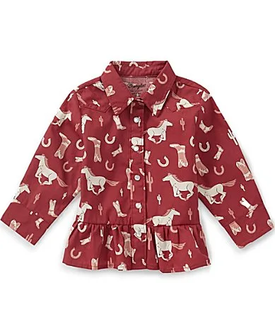 Long Sleeve Western Print Ruffle Hem Shirt by Wrangler
