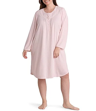 Brushed Solid Honeycomb Knit Short Nightgown by Miss Elaine
