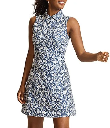 Sierra Sun Tropical UFP 50 Floral Print Point Collar Sleeveless Shirt Dress by Tommy Bahama