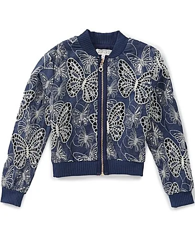 Long Sleeve Butterfly Embroidered Bomber Jacket by Hannah Banana
