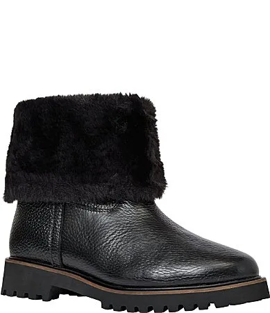 Ayla Leather Faux Shearling Cuff Lug Booties by Andre Assous
