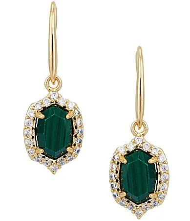 Daphne Crystal Frame Drop Earrings - Gold Green Malachite by Kendra Scott