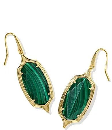 Dani Stepped Frame Drop Earrings - Gold Green Malachite by Kendra Scott