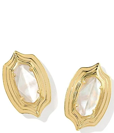 Ellie Stepped Frame Stud Statement Earrings - Gold Ivory Mother of Pearl by Kendra Scott
