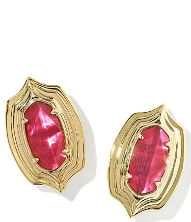 Ellie Stepped Frame Stud Statement Earrings - Gold Dark Pink Illusion by Kendra Scott