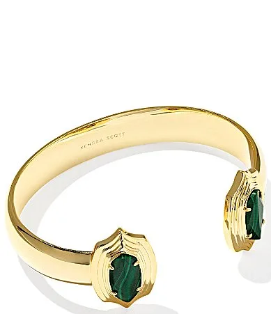 Elton Stepped Frame Cuff Bracelet - Gold Green Malachite by Kendra Scott