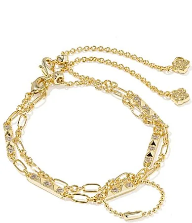 Fate Delicate Chain Line Bracelet Set - Gold White CZ by Kendra Scott