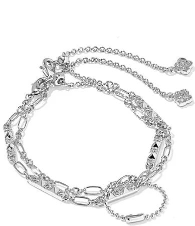 Fate Delicate Chain Line Bracelet Set - Silver White CZ by Kendra Scott