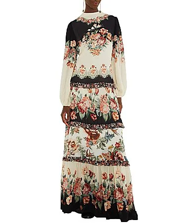 Farm Rio Winter Floral Round Neck Long Sleeve Maxi Dress by FARM Rio