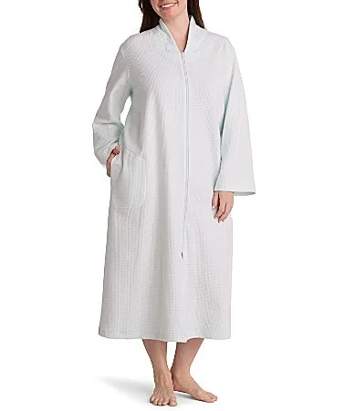Brushed Waffle Solid Long Zip-Front Robe by Miss Elaine