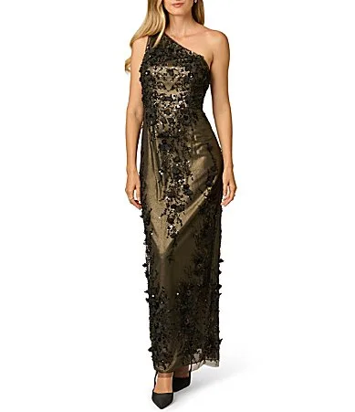Floral Embroidered One Shoulder Gown by Adrianna Papell