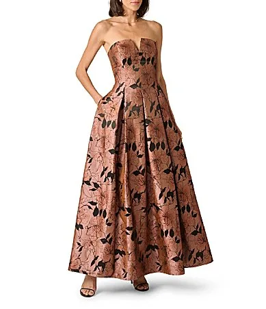 Strapless Jacquard Floral Long Dress
