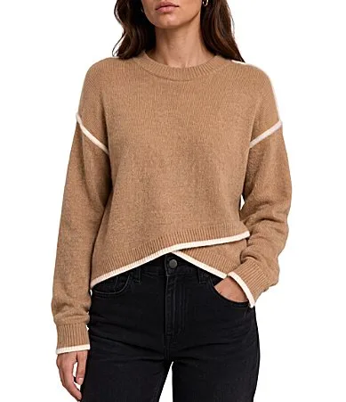 Knit Contrast Stitch Crew Neck Long Sleeve Tulip Hem Sweater by Liverpool Los Angeles