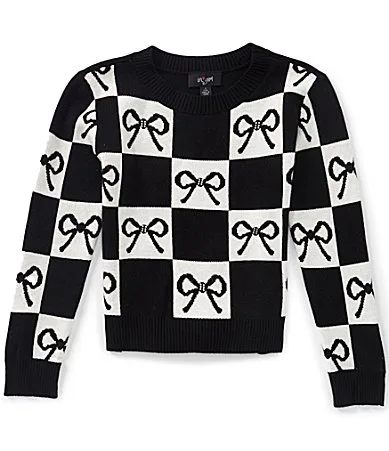 Long Sleeve Checked Bow Print Sweater by In Girl