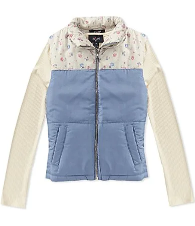 Sleeveless Color Block Floral Puffer Vest Long Sleeve T-Shirt Set by In Girl