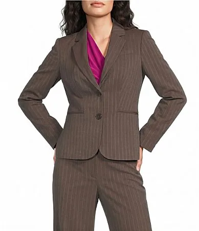 DKNY by Donna Karan Pinstripe Two Button Notch Collar Jacket by Donna Karan