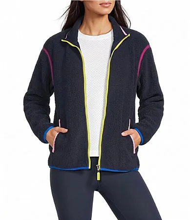 Ashford Contrast Trim Mock Neck Long Sleeve Full Zip Sherpa Jacket by Addison Bay