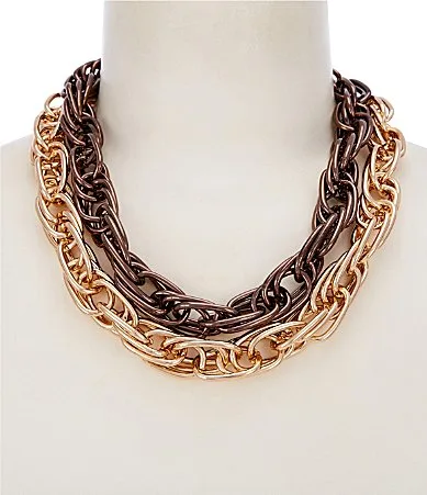 Two-Tone Double Chain Statement Necklace by Southern Living