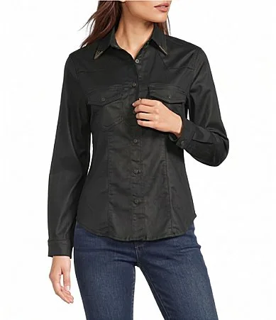 Woven Long Sleeve Coated Top by Reba