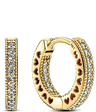 Gold Pave Heart Hoop Earrings by Pandora