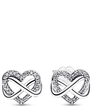 Sparkling Infinity Heart Sterling Silver Stud Earrings by Pandora