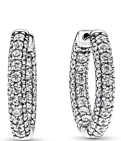Pave Sterling Silver Single-Row Hoop Earrings by Pandora