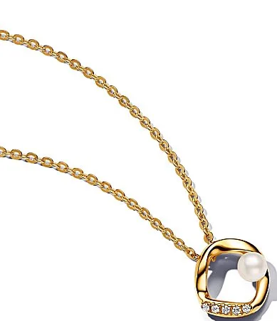 Organically Shaped Pave Circle Treated Freshwater Cultured Pearl Short Pendant Necklace by Pandora