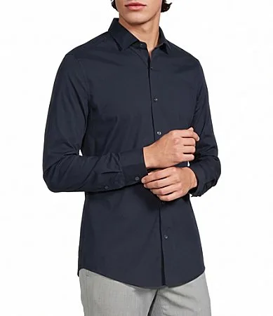 Slim Fit Solid Albini Long Sleeve Woven Shirt by Murano
