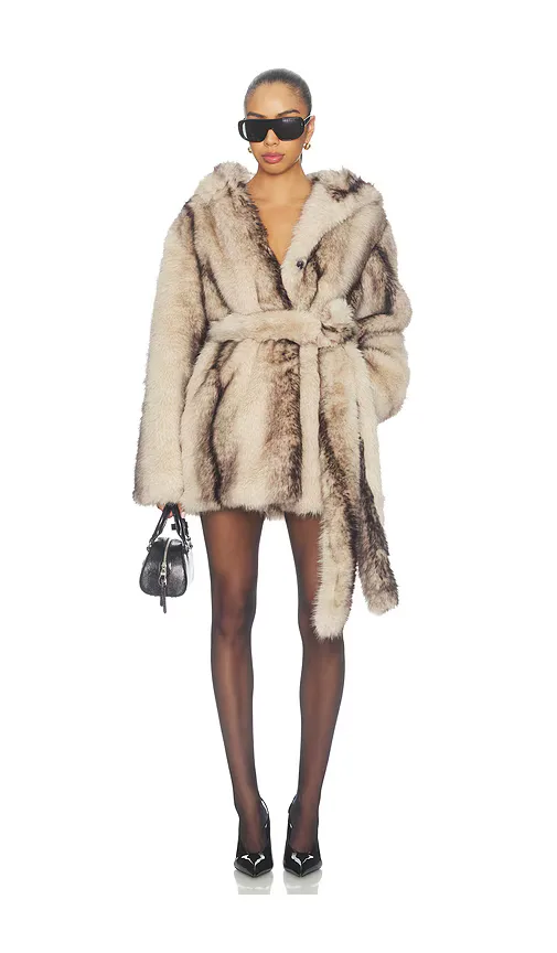 Page Faux Fur Hooded Robe Jacket by Kim Shui
