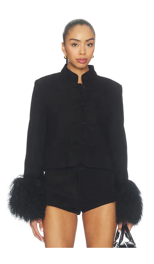 Leighton Shearling Trim Suede Jacket by Susanna Chow