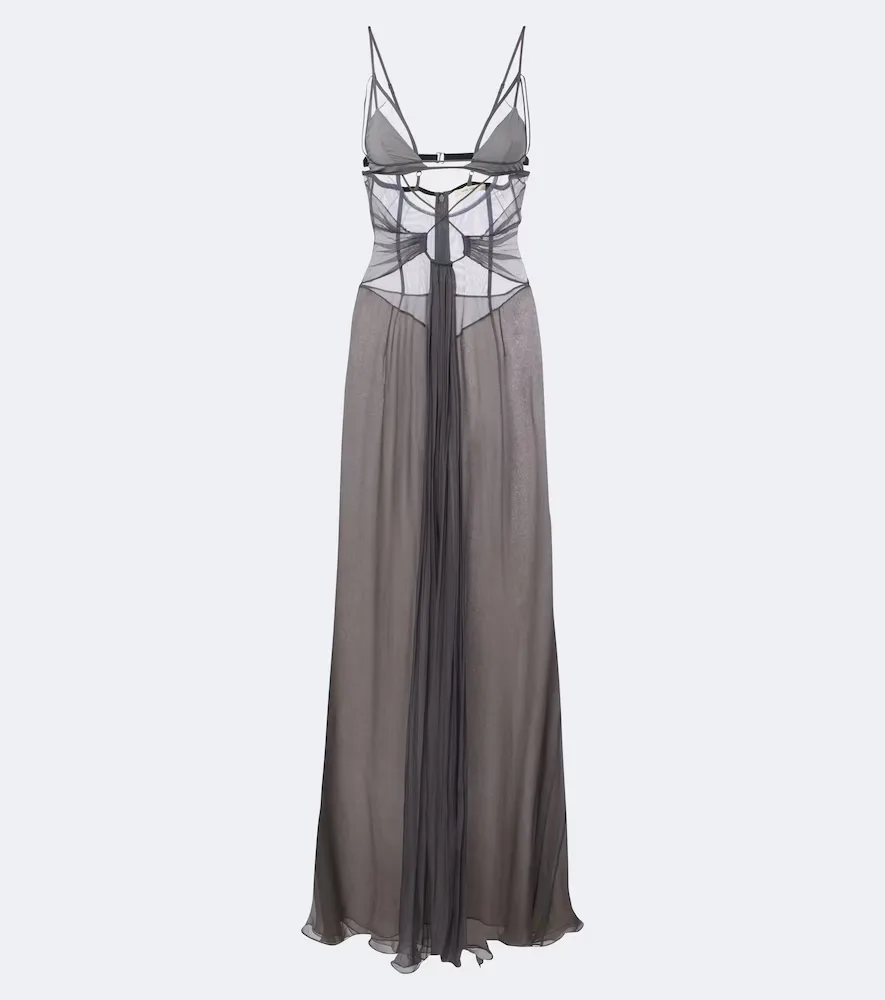 Cutout Sheer Silk Gown by Nensi Dojaka