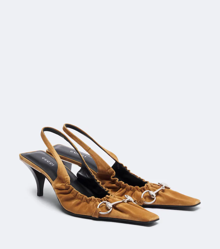 Vittoria Horsebit Suede Slingback Pumps by Gucci