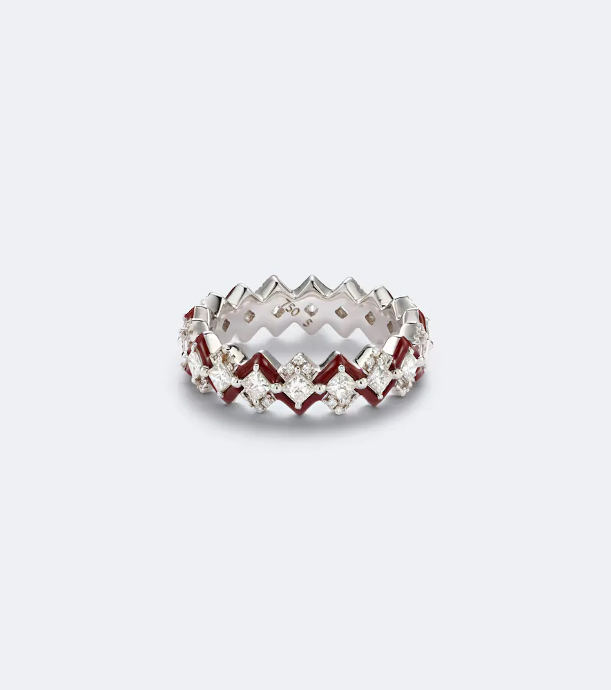 Puzzle 18kt White Gold and Enamel Ring with Diamonds by Kamyen