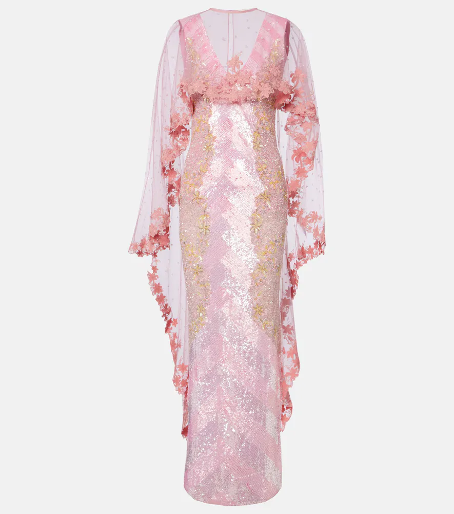 Panorama Embellished Caped Gown by La Fuori