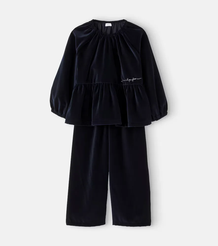 Velvet Top and Pants Set by Il Gufo