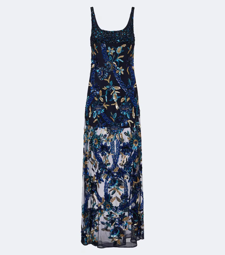 Embellished Floral Mesh Gown by La Fuori