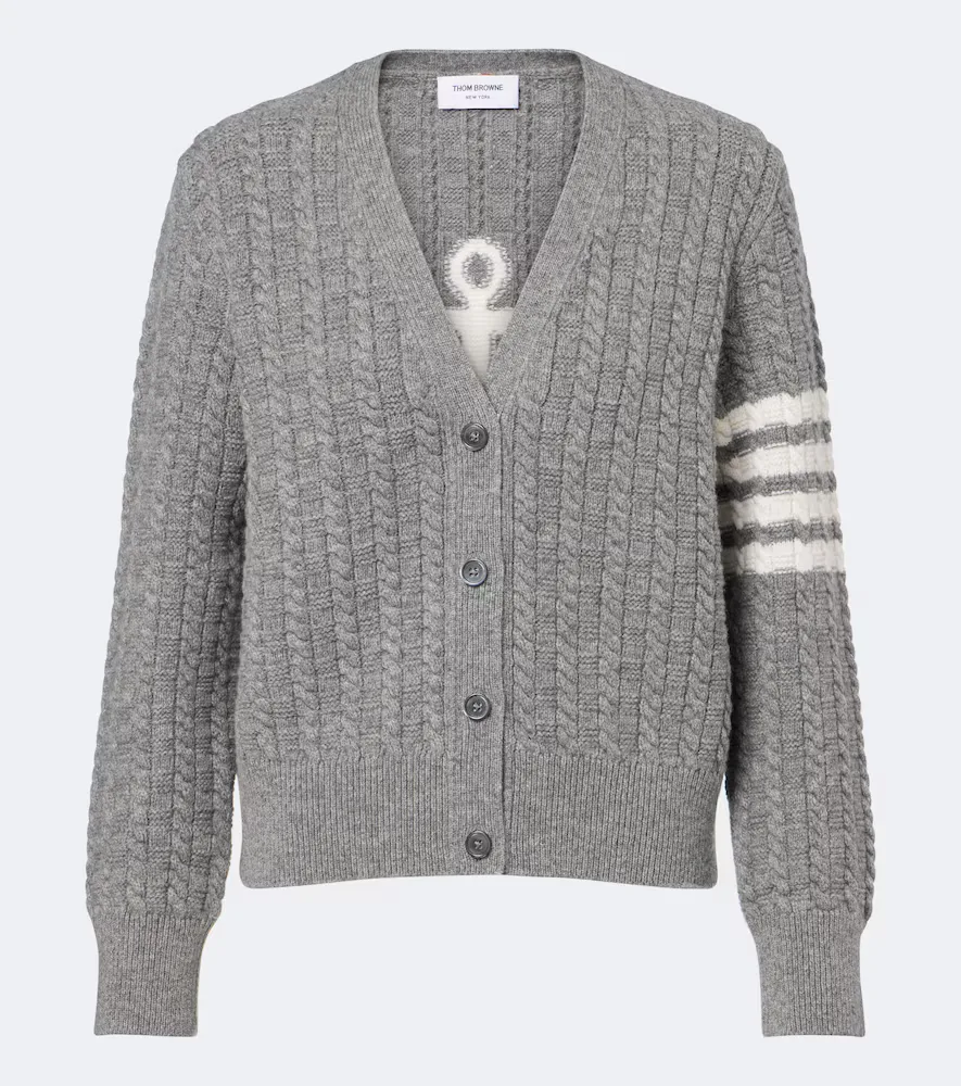 4-Bar Cable-Knit Virgin Wool Cardigan by Thom Browne