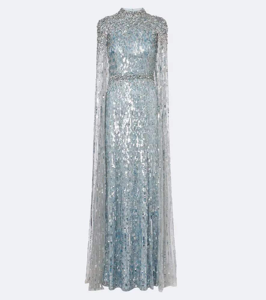 Opera Embellished Caped Gown