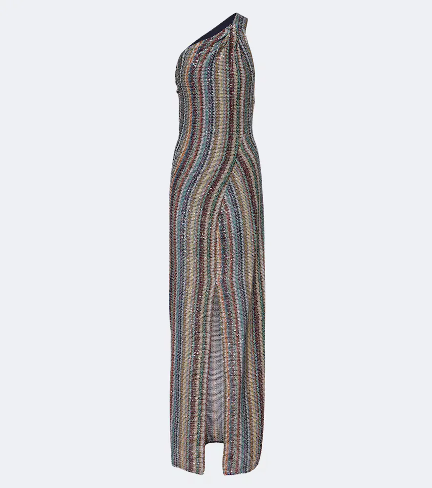 Zigzag Sequined One-Shoulder Lamé Gown by Missoni