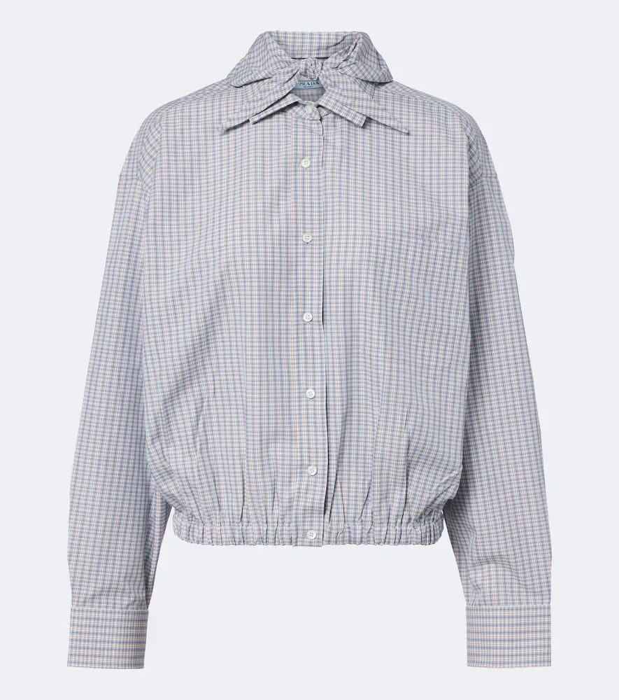 Bow-Detail Checked Cotton Blouse by Prada