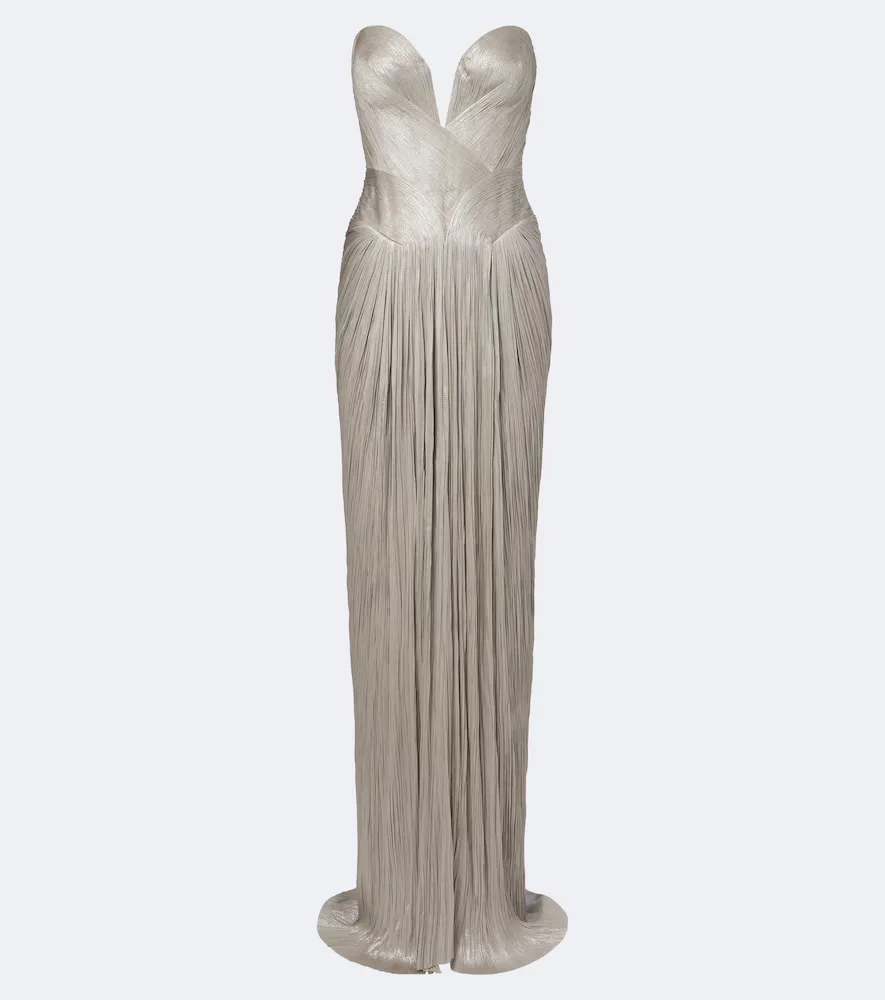 Noor Pleated Silk Bustier Gown