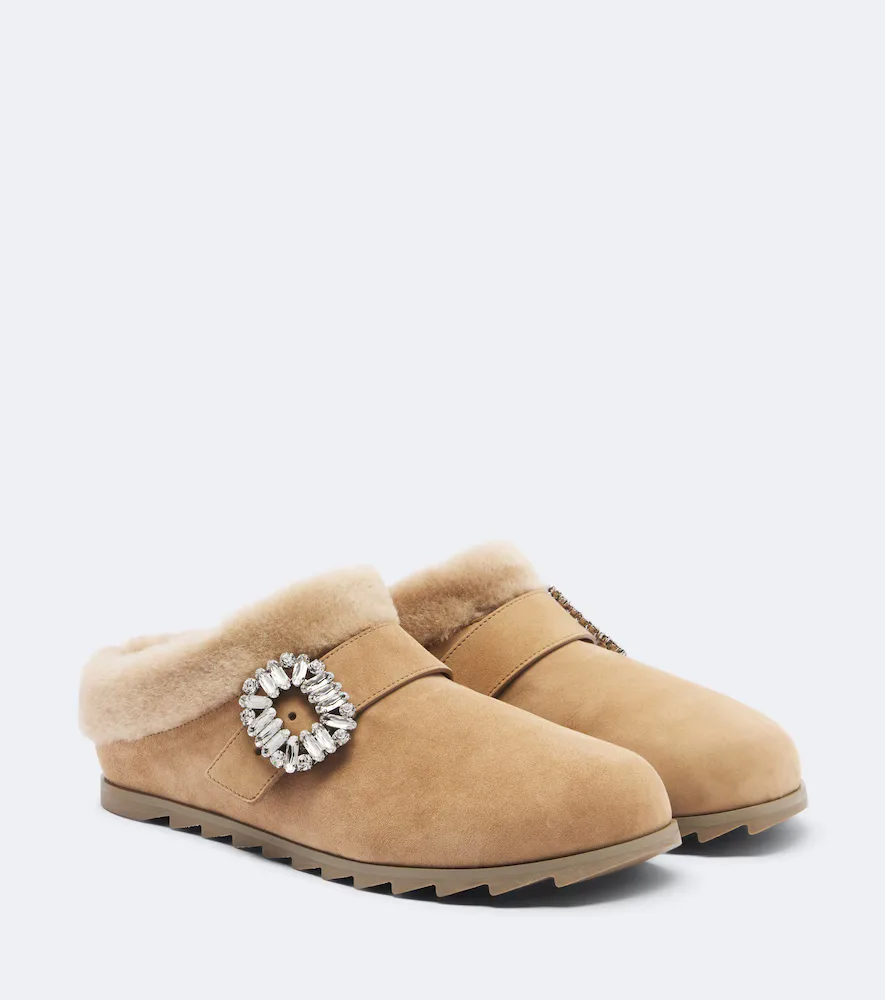 Slidy Viv Shearling-Lined Suede Mules by Roger Vivier
